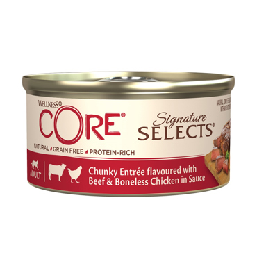 WELLNESS CORE ΚΟΝΣΕΡΒΑ ΓΑΤΑΣ CHUNKY BEEF &CHICKEN SAUCE 79gr