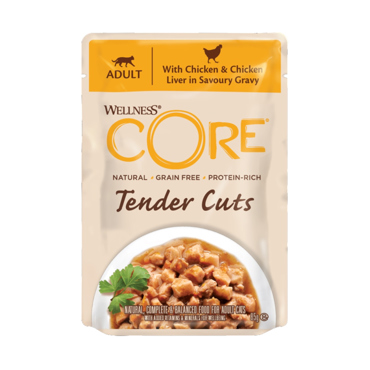 WELLNESS CORE ΦΑΚΕΛΑΚΙ ΓΑΤΑΣ TENDER FILLETS CHICKEN & LIVER 85gr