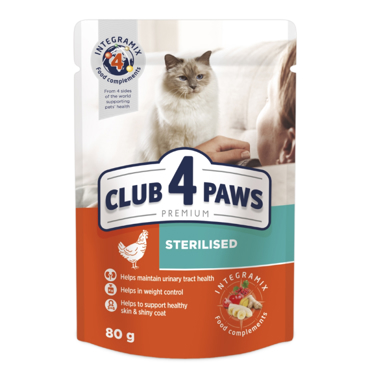CLUB4PAWS Υγρή Τροφή Γάτας Sterilised με Κοτόπουλο σε ζελέ 80gr
