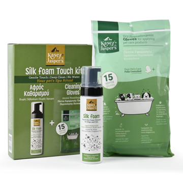 Αφρός Καθαρισμού χωρίς Νερό Kasey & Jasper's Silk Foam Touch Kit & 15 Υποαλλεργικά Γάντια