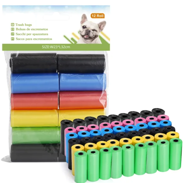 Πακέτο με 12 Πολύχρωμες Σακούλες Περιττωμάτων Σκύλου των 15 τμχ. (0,58/τμχ)