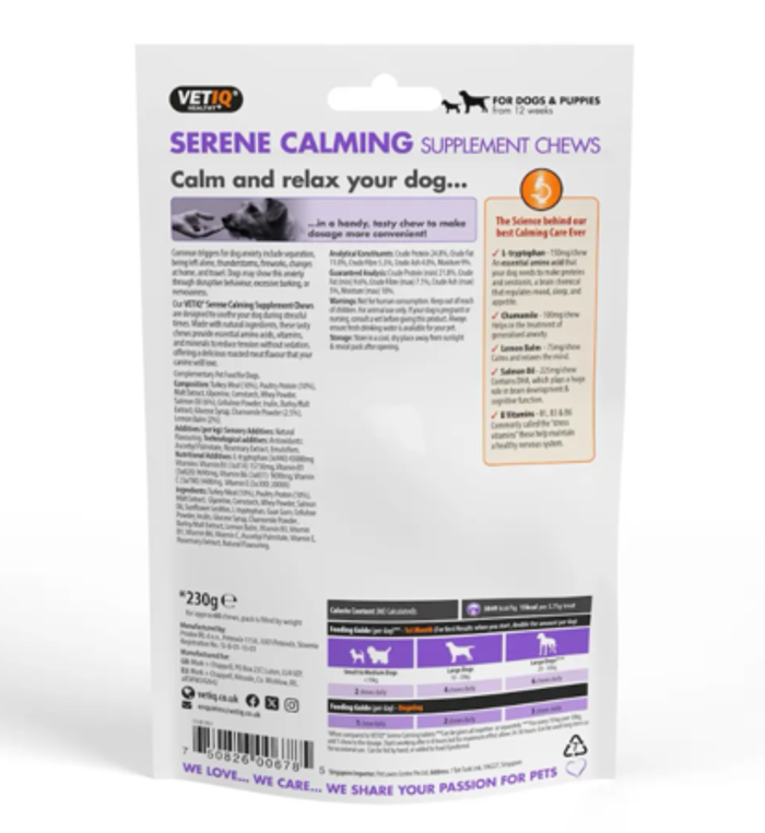VetIQ Serene Calming Soft Chews 60tmx Kathimerini upostirixi kata tou Anxous ga Skulous