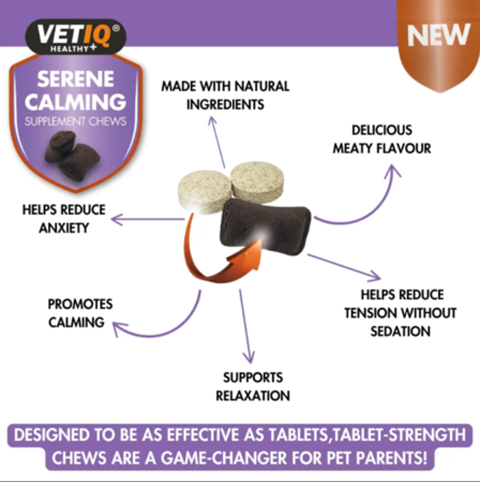 VetIQ Serene Calming Soft Chews 60tmx Kathimerini upostirixi kata tou Anxous ga Skulous