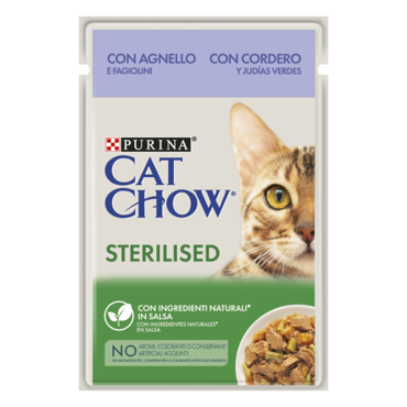 CAT CHOW ΦΑΚΕΛΑΚΙ ADULT CAT CHOW STERILISED  Αρνί& Πράσινα Φασολάκια σε  Σάλτσα 85g  