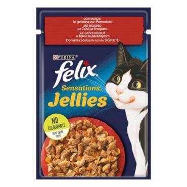 FELIX ΦΑΚΕΛΑΚΙ ΓΑΤΑΣ SENSATIONS JELLIES ΜΕ ΒΟΔΙΝΟ & ΝΤΟΜΑΤΑ 85G