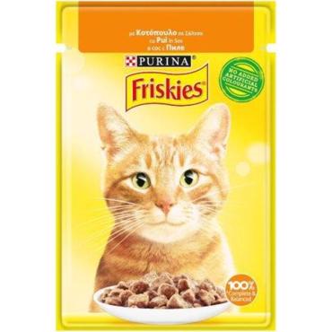 Friskies Φακελάκι για ενήλικες γάτες με Κοτόπουλο σε σάλτσα 85g  Friskies Φακελάκι για ενήλικες γάτες με Κοτόπουλο σε σάλτσα 85g