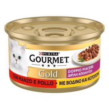 GOURMET GOLD DOUBLE PLEASURE ΜΕ ΒΟΔΙΝΟ ΚΑΙ ΚΟΤΟΠΟΥΛΟ 85g