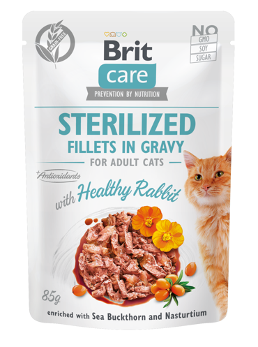Brit Care® Cat Pouches Fillets In Gravy Rabbit for Sterilised 85gr