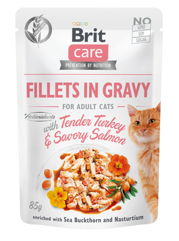 Brit Care® Cat Pouches Fillets In Gravy Turkey & Salmon 85gr