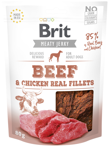 Brit® Dog Snack Jerky Real Fillets Beef 80gr