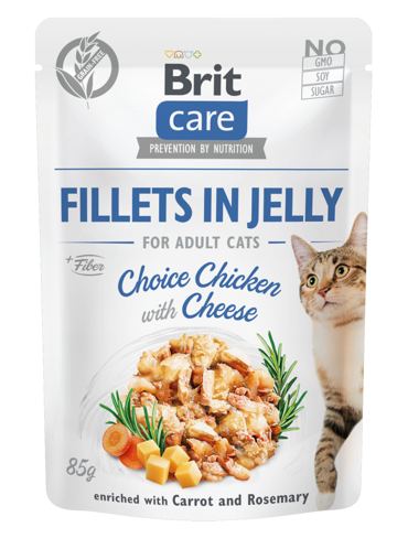 Brit Care® Cat Pouches Fillets In Jelly Chicken & Cheese with Carrot & Rosemary 85gr