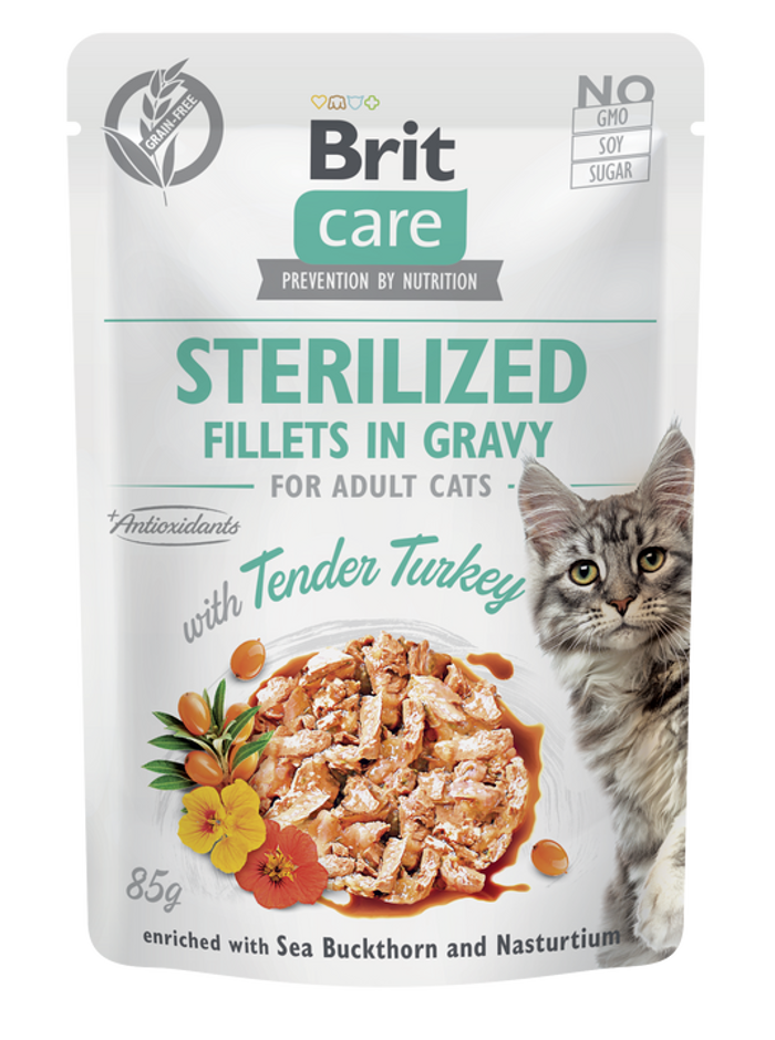Brit Care® Cat Pouches Fillets In Gravy Sterilised Turkey 85gr