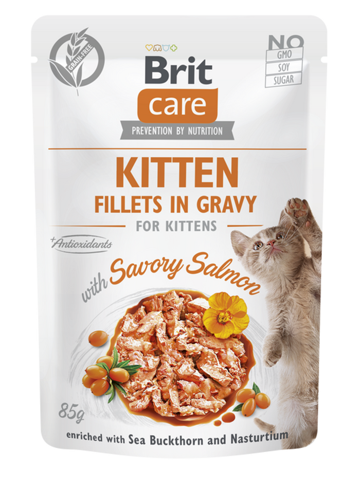 Brit Care® Cat Pouches Fillets In Gravy Kitten Salmon 85gr
