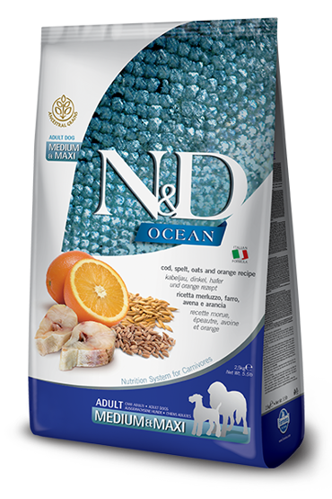 N&D OCEAN FISH&ORANGE ADULT MED/MAX 2.5KG ΞΗΡΑ ΤΡΟΦΗ ΣΚΥΛΟΥ
