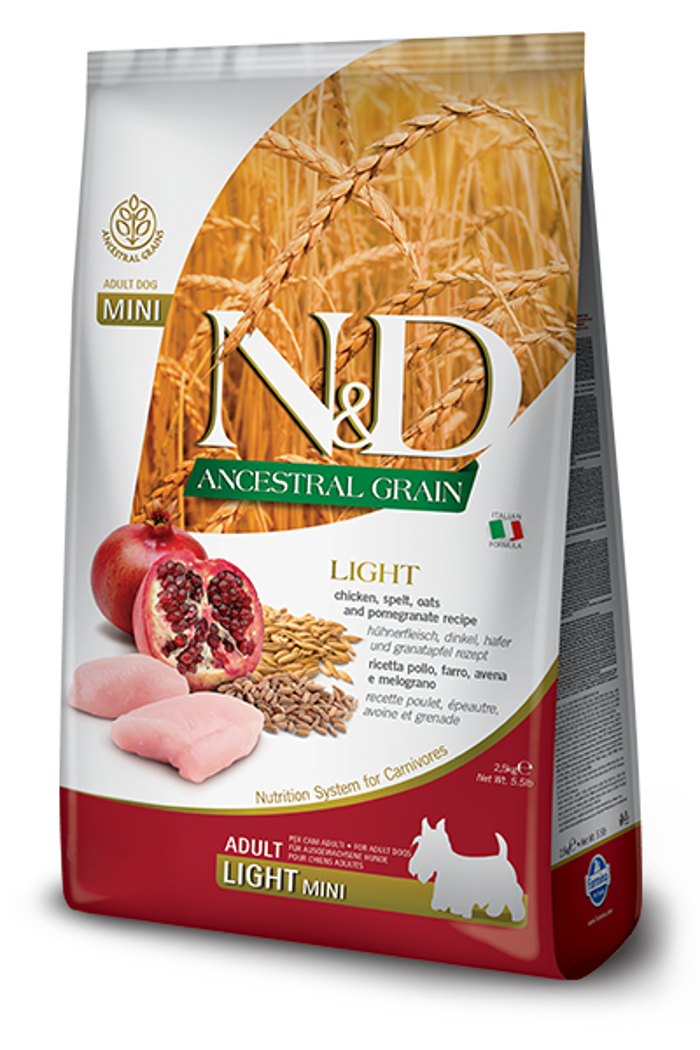 N&D ANCESTRAL CHICKEN&POMEGR LIGHT MINI 2.5KG XIRA TROFI SKuLOu