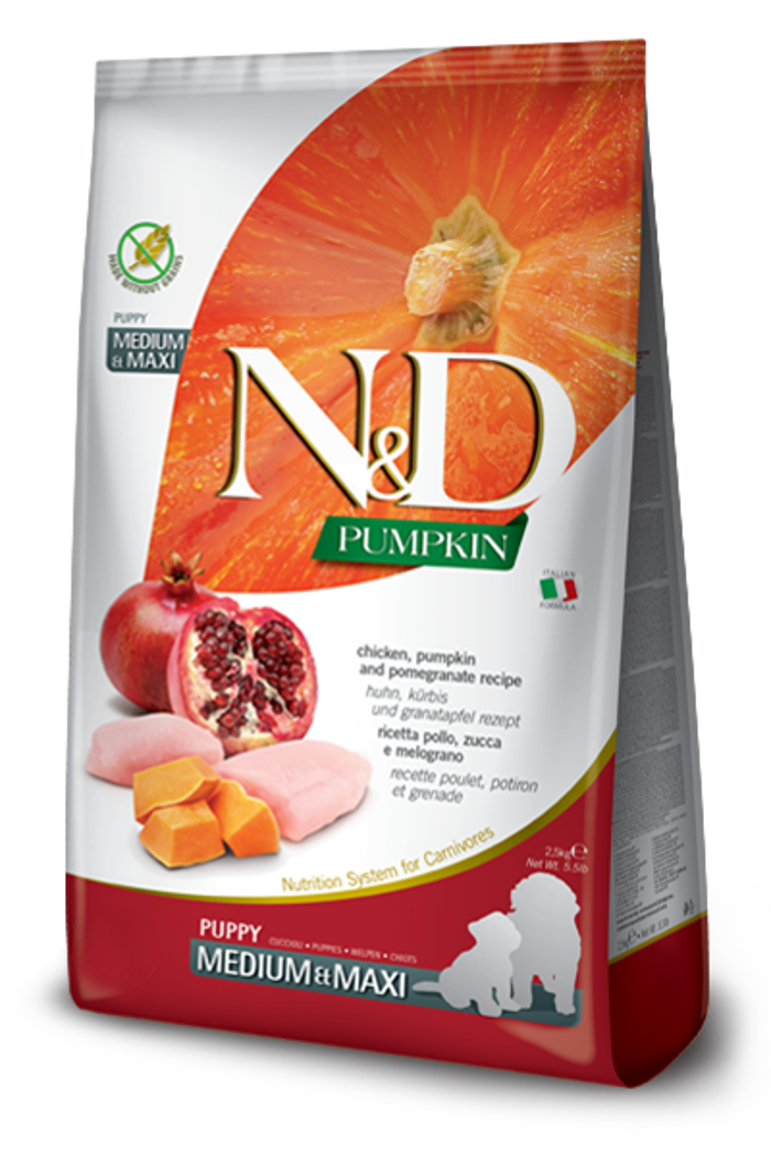 N&D PUMPKIN CHICKEN PUPPY MED/MAX 12KG XIRA TROFI SKuLOu