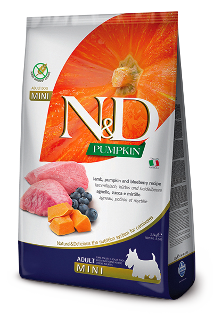 N&D PUMPKIN LAMB&BLUEBERRY ADULT MINI 2.5KG XIRA TROFI SKuLOu