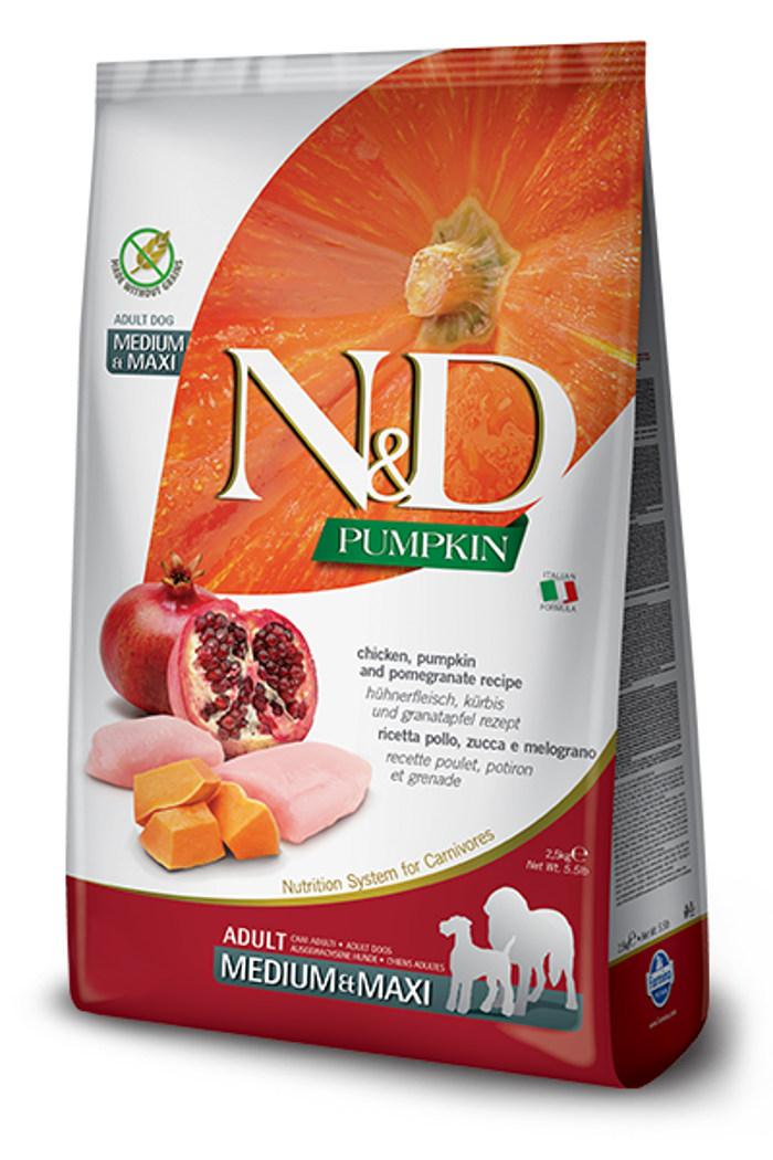 N&D PUMPKIN CHICKEN&POMEGRA ADULT MED/MAX 2.5KG XIRA TROFI SKuLOu