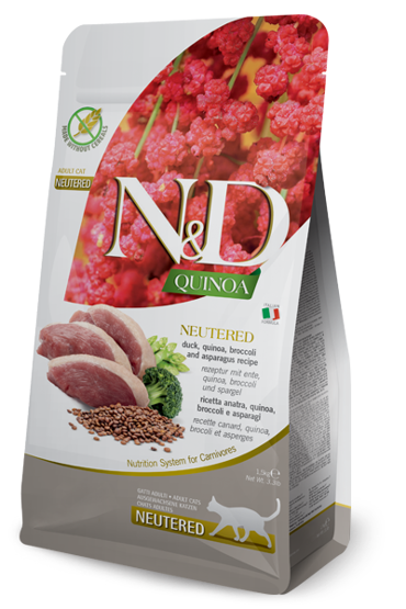 Farmina N&D Grain Free Quinoa Neutered Ξηρά Τροφή Χωρίς Σιτηρά για Στειρωμένες Γάτες με Πάπια  1.5Kg