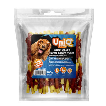 Uniq Pets Λιχουδιές Σκύλου Στικ Γλυκοπατάτας Τυλιγμένο με Πάπια 500gr